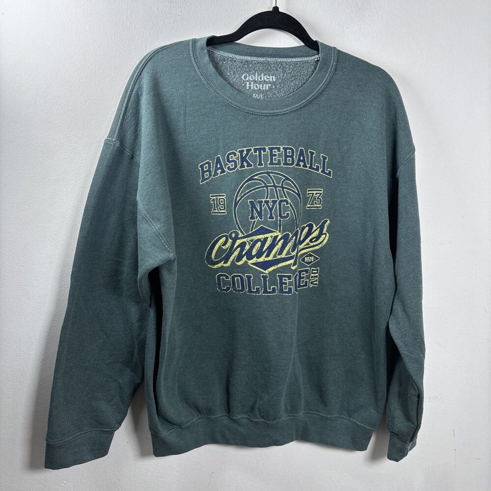 Y2K Vintage Teal NYC Basketball Champs College Graphic Crewneck Sweatshirt M/L